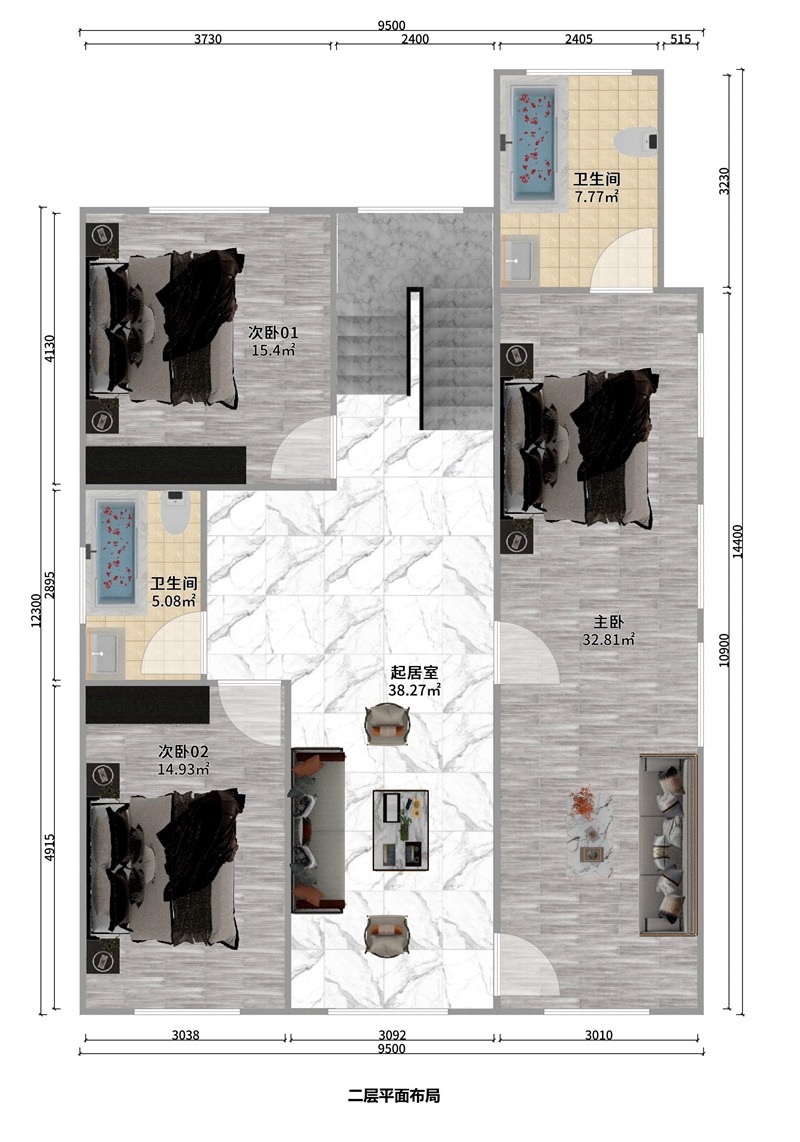 三层中式风格轻钢别墅户型+建房配置表【版权户型】(图3)